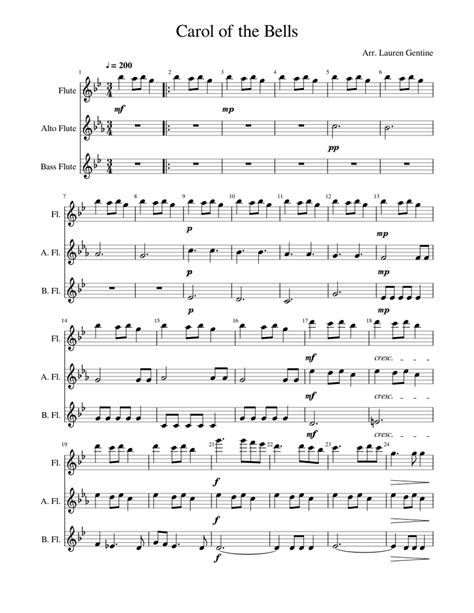 Carol Of The Bells Sheet Music For Flute Flute Alto Flute Bass