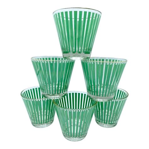 Mid Century Mint Green Stripe Whisky Cocktail Glasses Set Of 6 Whisky Cocktails Mint Green
