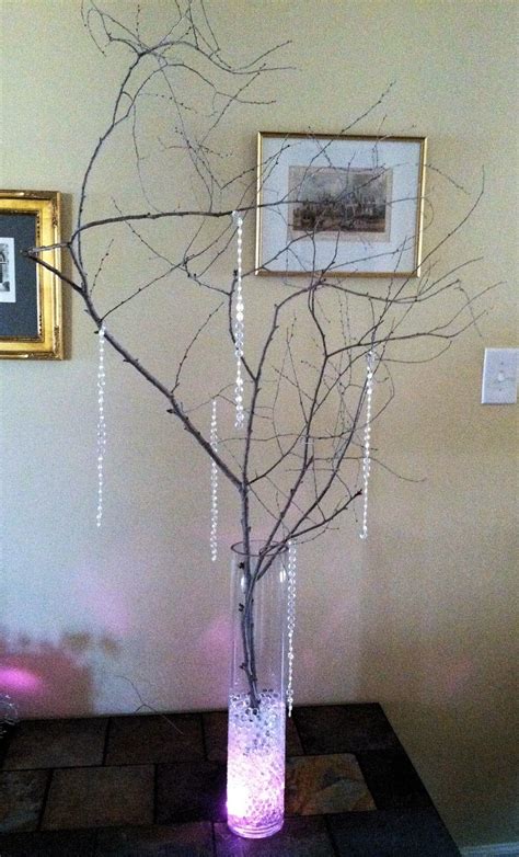 Natural Branch Wedding Centerpiece With Hanging Crystals Created By