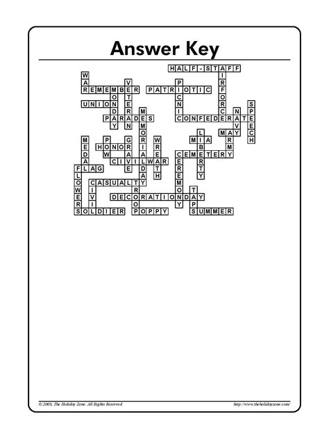 Printable Crossword Puzzles With Answer Key Crossword Puzzle