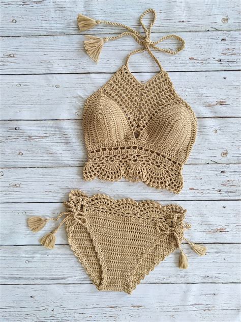 handmade crocheted bikini set soft cotton yarn crochet bikinis 2019 beach bikinis crochet