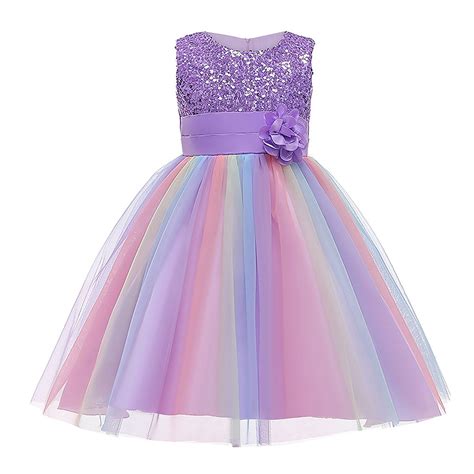 hawee flower girls sequin dress rainbow tutu birthday party princess dress pageant gown for age