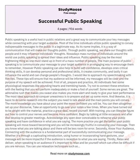 Successful Public Speaking Free Essay Example