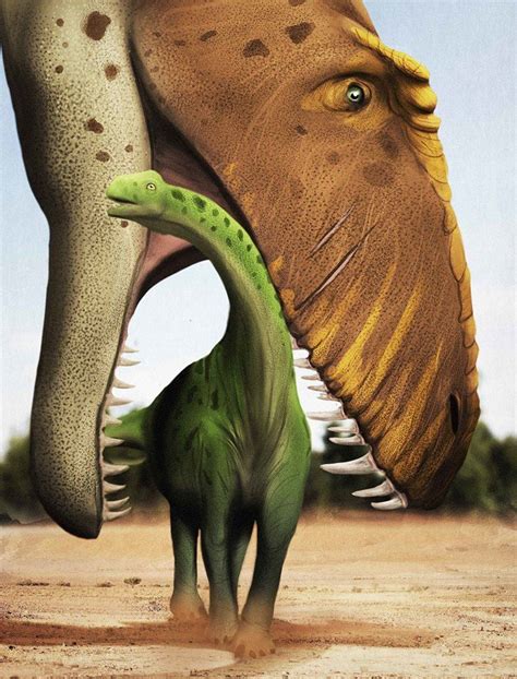 An Artists Rendering Of Two Dinosaurs Facing Each Other With Their