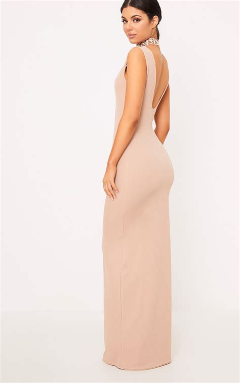 Flossie Nude Plunge Maxi Dress Dresses Prettylittlething Usa