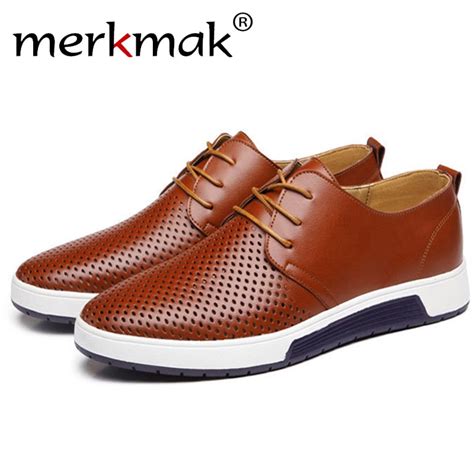 Merkmak Merkmak New 2018 Men Casual Shoes Leather Summer Breathable