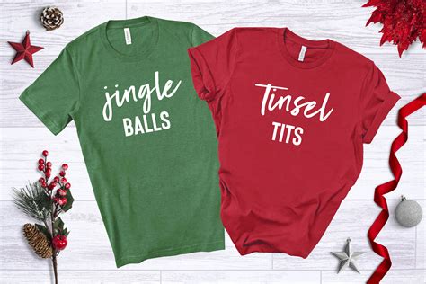 Tinsel Tits And Jingle Balls Funny Matching Christmas Couple T Shirt
