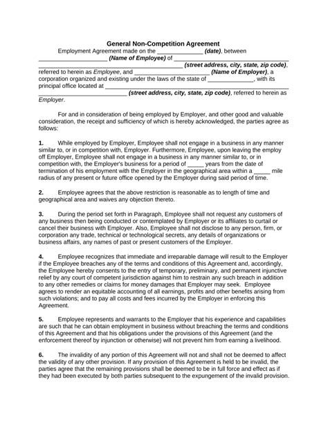 Non Competition Agreement Sample Form Fill Out And Sign Printable Pdf