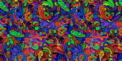 Seamless Psychedelic Colorful Vector Hand Drawn Doodle Illustration