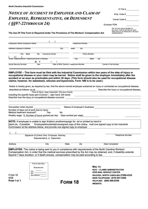 Compare north carolina health insurance plans with free quotes from ehealth! Fillable North Carolina Industrial Commission - Notice Of Accident To Employer And Claim Of ...