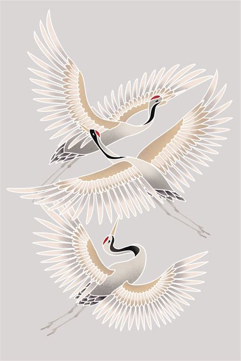 Traditional Japanese Cranes Bright Illustration Mini Art Print By Marta