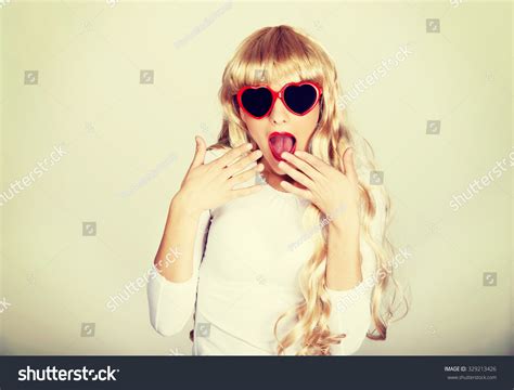 Sexy Surprised Beautiful Blonde Woman Sunglasses Stock Photo 329213426