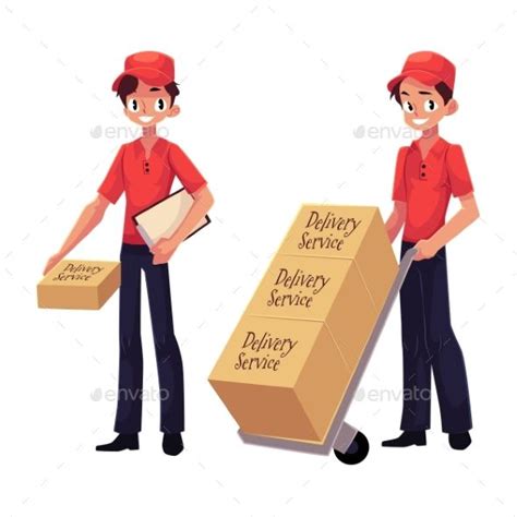 Courier Delivery Service Worker Holding Package Cartoon People