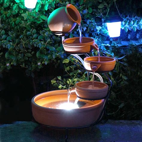 Solar Water Feature Terracotta Cascade Water Feature With Solar Led