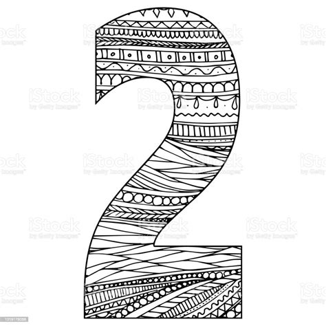 Zentangle Stylized Alphabet Numeral 2 Vector Illustration Black White