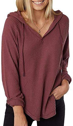 Enjoy Exclusive For Ofenbuy Womens Waffle Knit Hoodies V Neck Long