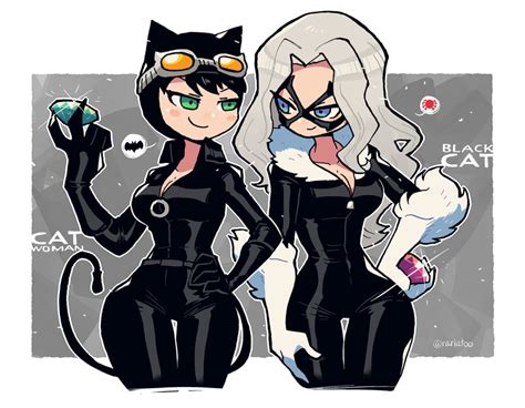 black cat catwoman felicia hardy and selina kyle marvel and 3 more drawn by rariatto