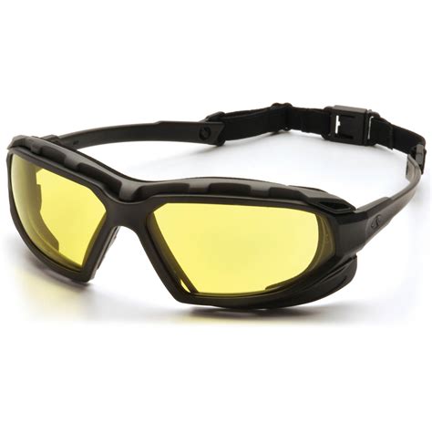 pyramex highlander plus safety glasses black foam lined frame amber anti fog lens