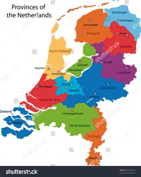 colorful netherlands map regions main cities เวกเตอร์สต็อก ปลอดค่าลิขสิทธิ์ 32465752