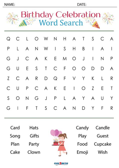 Printable Birthday Word Search Cool2bkids