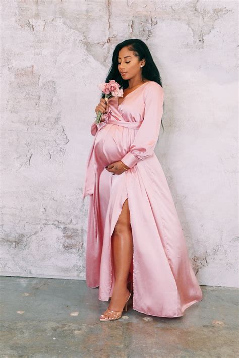 Satin Rose Maternity Gown Upto Xl In Maternity Dresses For Photoshoot Pink Maternity