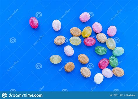 Colorful Candies On Blue Background Stock Photo Stock Image Image Of