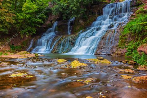 Beautiful Blue Water Cascades Ukraine Dzhuryn Waterfall Stock Photo By
