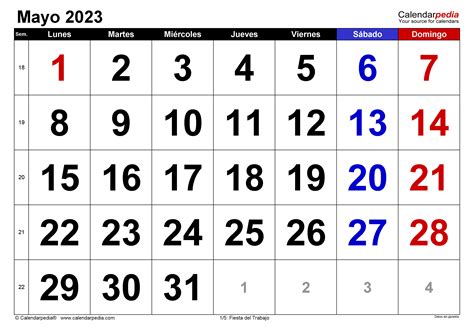 Calendario Mayo 2023 En Word Excel Y Pdf Calendarpedia