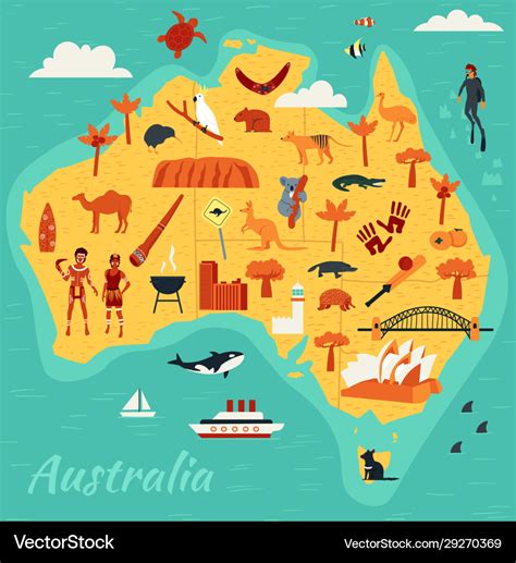 Map Australia Main Tourist Attractions Royalty Free Vector