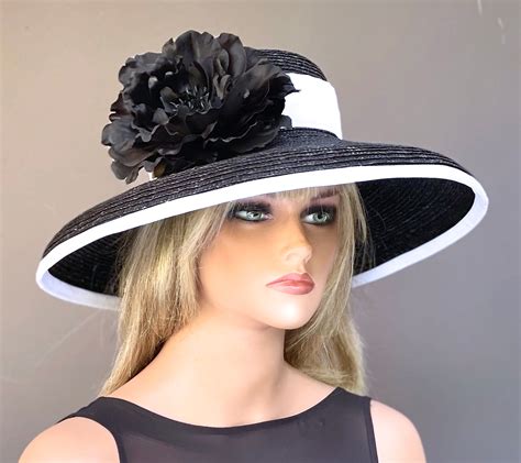 Kentucky Derby Hat Wedding Hat Womens Wide Brim Black And White Hat