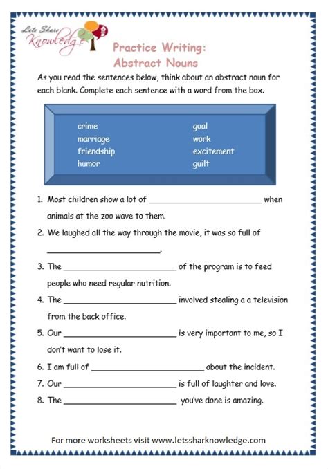 Grade 3 Grammar Topic 1 Abstract Nouns Worksheets Lets Nouns Pronouns