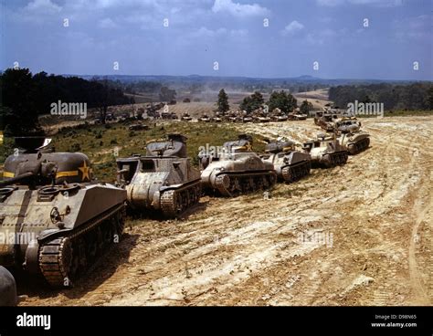 Line Of M4 Sherman Tanks Fort Knox Kentucky Usa June 1942 In