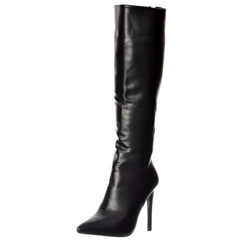 Womens Stiletto Mid Heel Sexy Pointed Toe Knee High Boots Black Brown