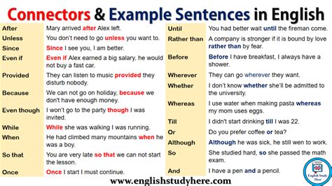 Connectors And Example Sentences In English English Study Here