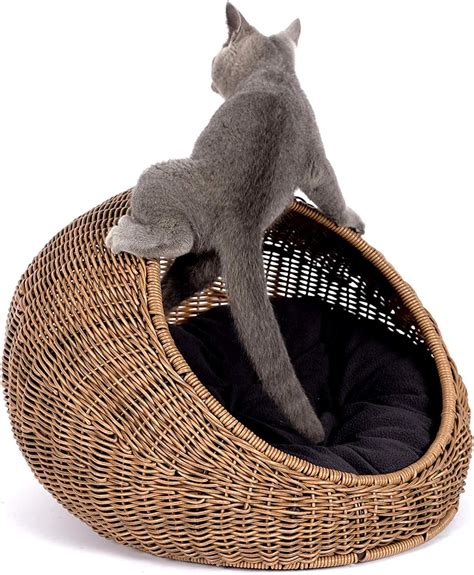 Dalei Wicker Cat Bed For Indoor Cats A Covered Modern Cat Hideaway
