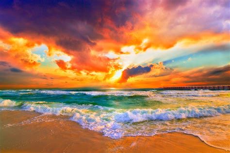 Orange Sunset Print Seascape Landscape Skyscape By Eszra