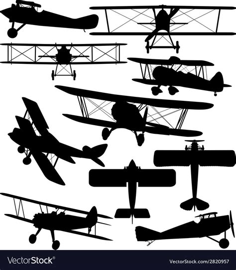 Silhouettes Old Aeroplane Biplane Royalty Free Vector