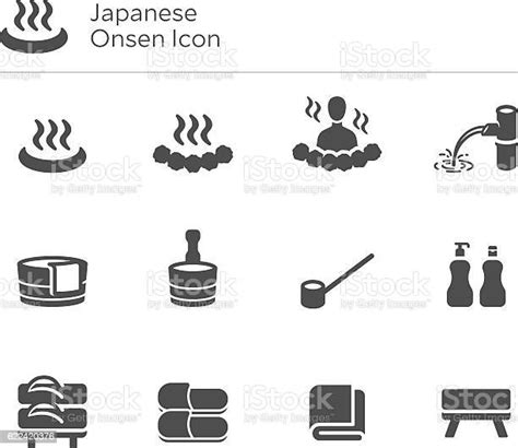 onsen japan japanese hot spring vector icon set stock illustration download image now hot