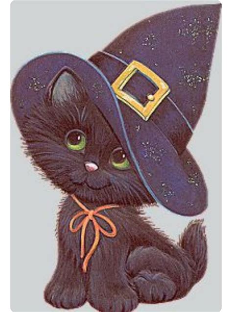 Halloween Black Kitten Wearing A Witchs Hat Halloween Artwork