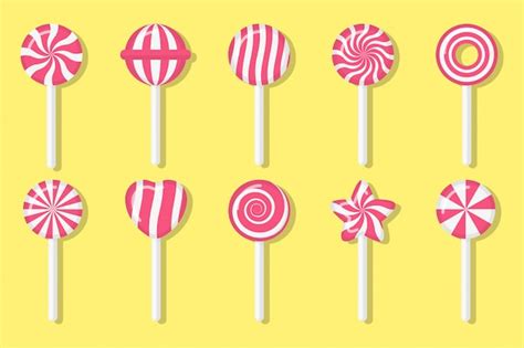 Premium Vector Lollipops Candies Set Pink And White Dessert Sugar