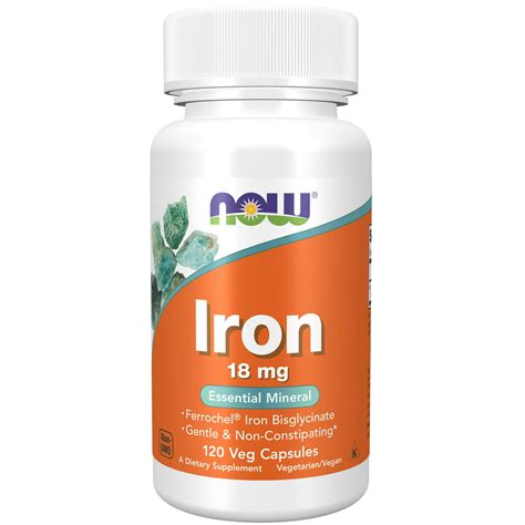 Now Supplements Iron 18 Mg Non Constipating Essential Mineral 120
