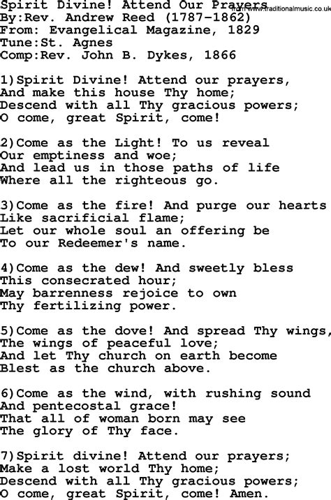 Methodist Hymn Spirit Divine Attend Our Prayers Lyrics With Pdf