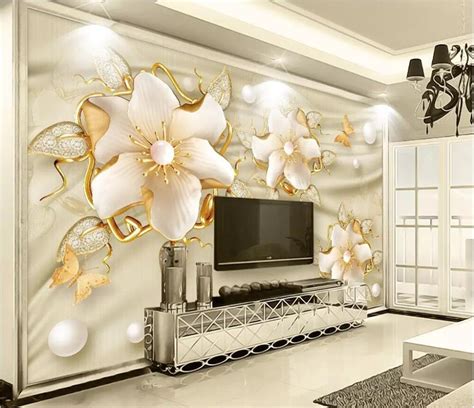 Beibehang Custom Wallpaper 3d Photo Mural Luxury Gold Jewelry Flowers