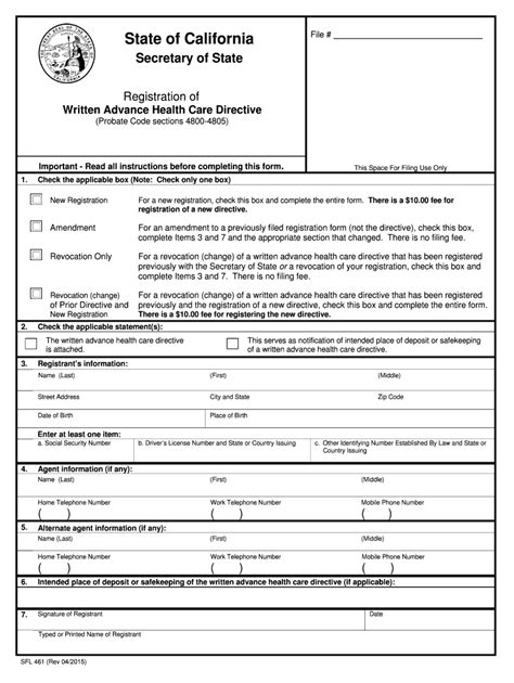 2015 Form Ca Sfl 461 Fill Online Printable Fillable Blank Pdffiller