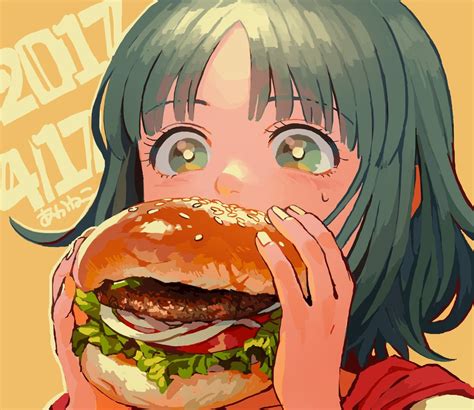 Redakanekocat Anime Girl Eating Burger Anime Art Girl Character Art