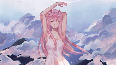 Darling In The Franxx Zero Two With Background Of Clouds And Sky Hd