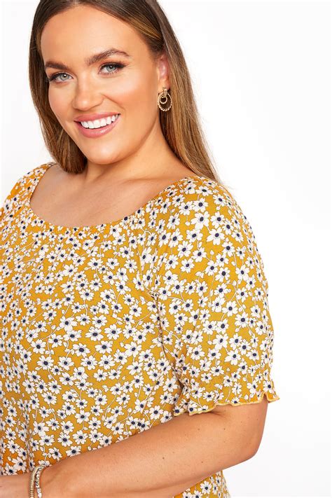Mustard Floral Scoop Neck Top Yours Clothing