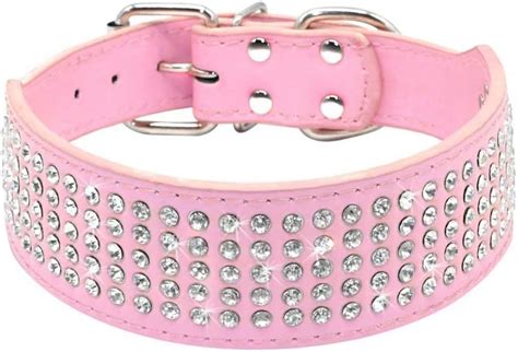 Beirui 2 Width 5 Rows Rhinestone Dog Collars Pu Leather Bling Pet