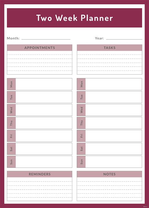 Free Two Week Planner Template In Adobe Illustrator