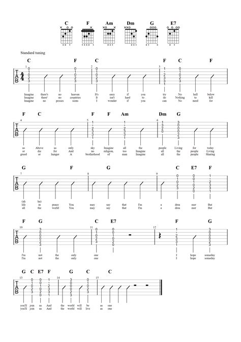 Music chords for piano, voice, guitar & more! Imagine Beginner Guitar Chords Songs - YourGuitarGuide.com